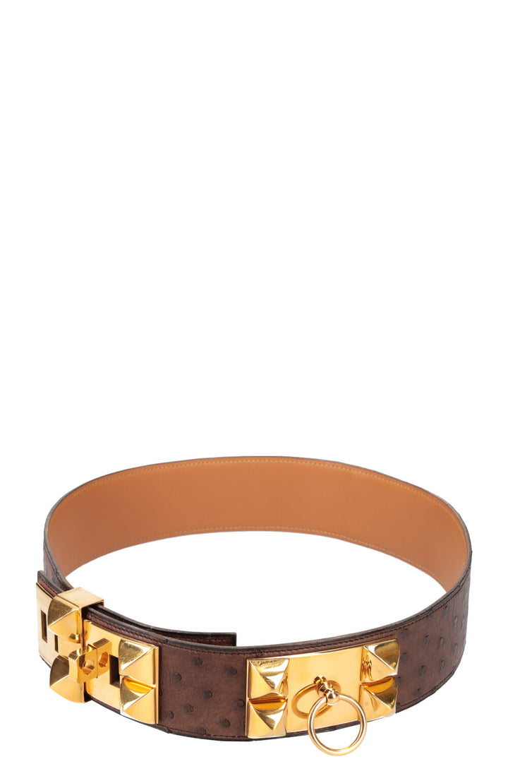 HERMÈS Collier de Chien Belt Ostrich Brown