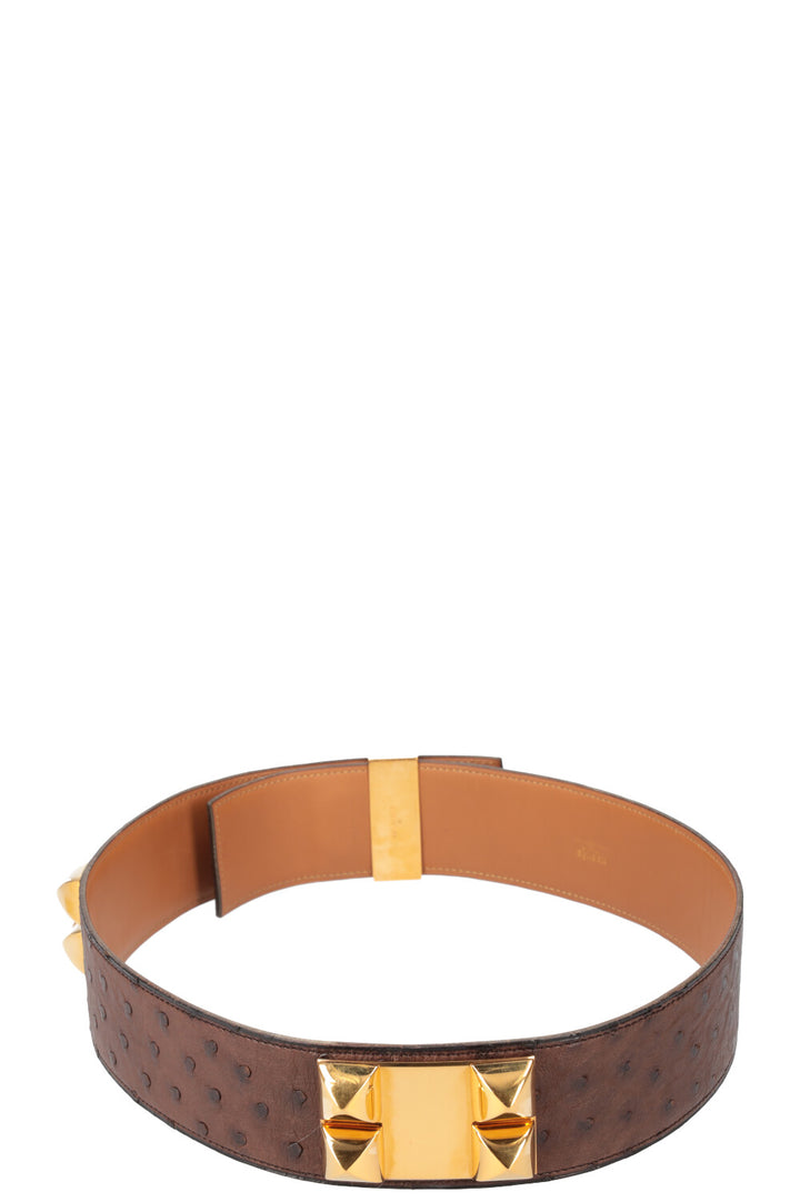 HERMÈS Collier de Chien Belt Ostrich Brown