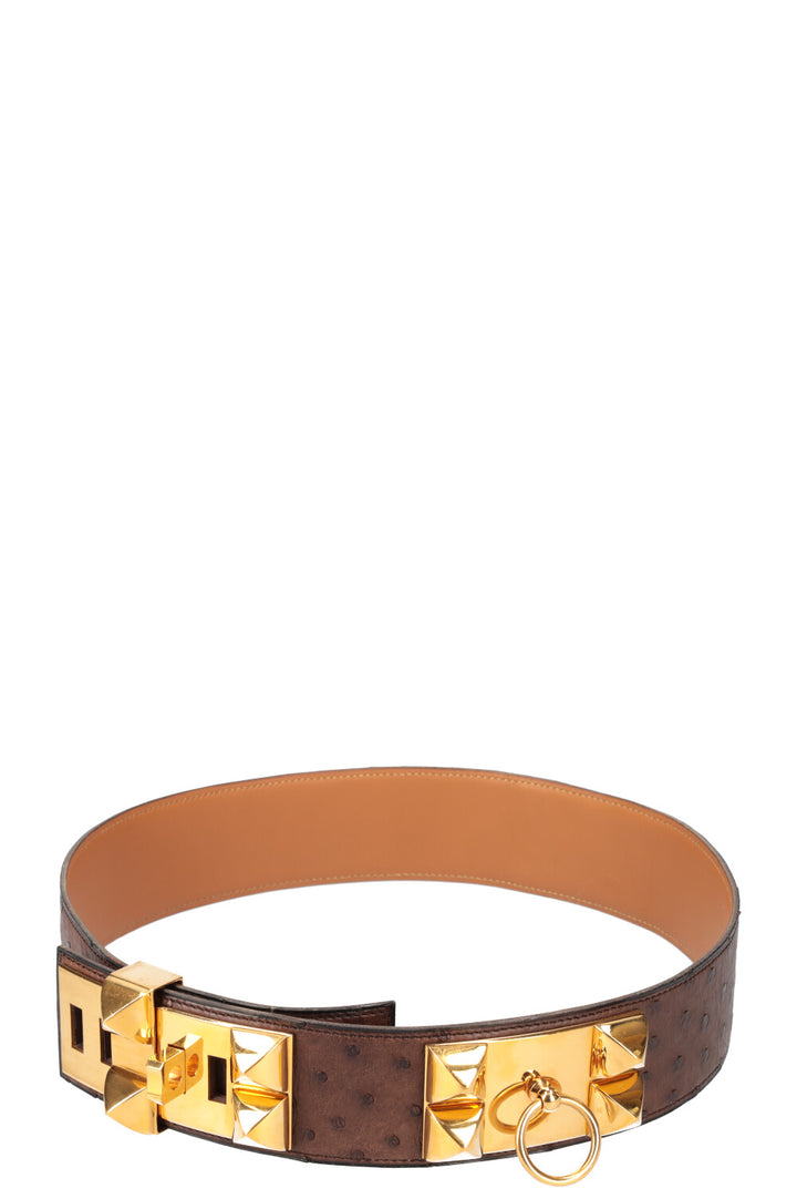 HERMÈS Collier de Chien Belt Ostrich Brown