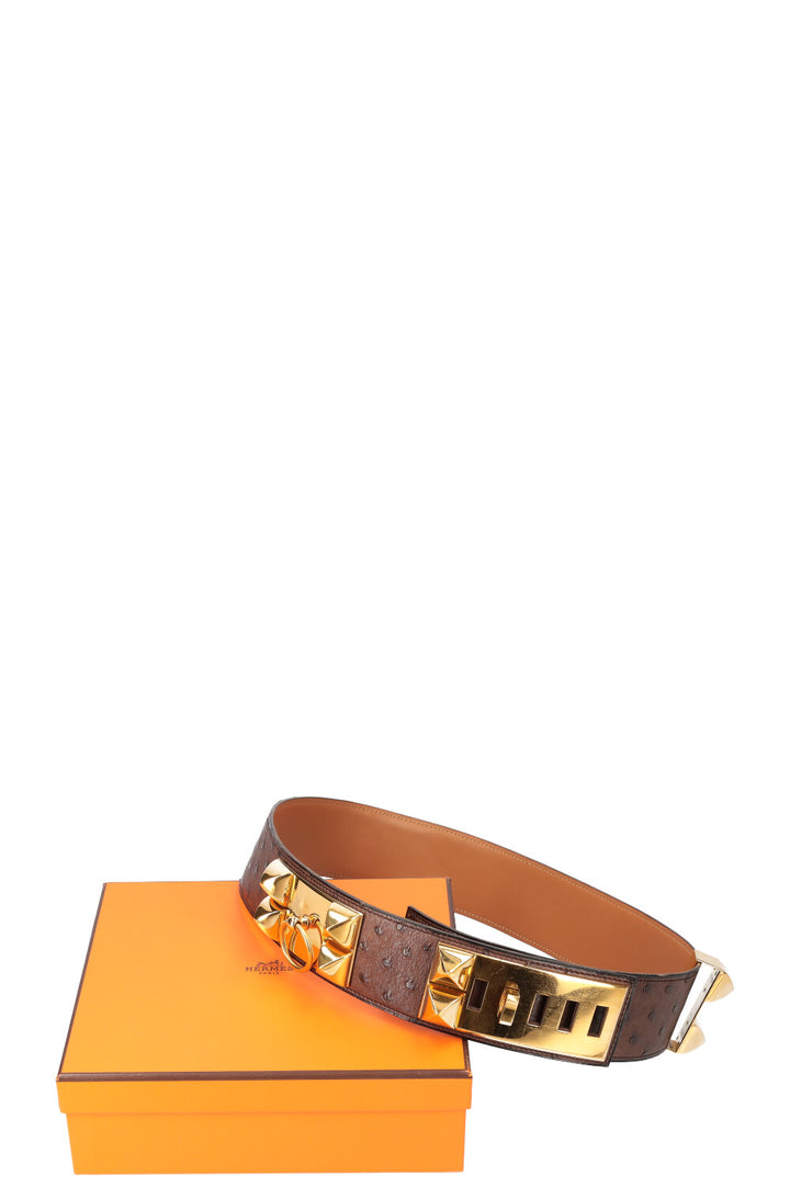 HERMÈS Collier de Chien Belt Ostrich Brown