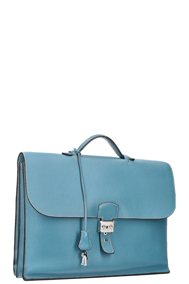 HERMÈS Sac à Dépêches 38 Togo Bleu Jean