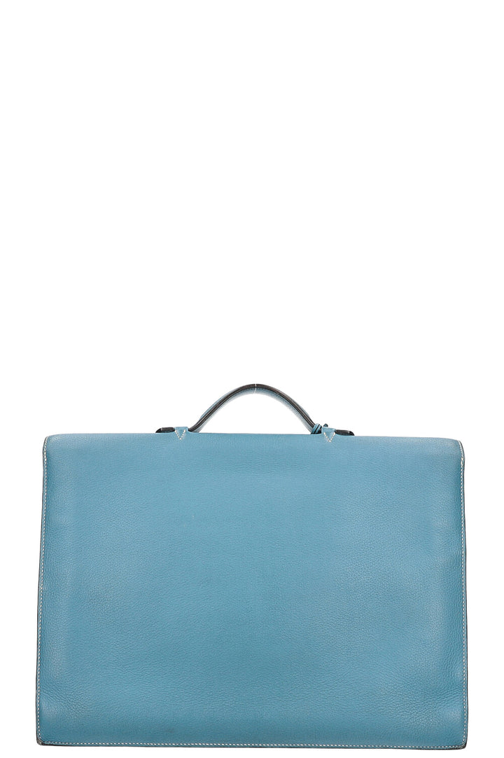 HERMÈS Sac à Dépêches 38 Togo Bleu Jean