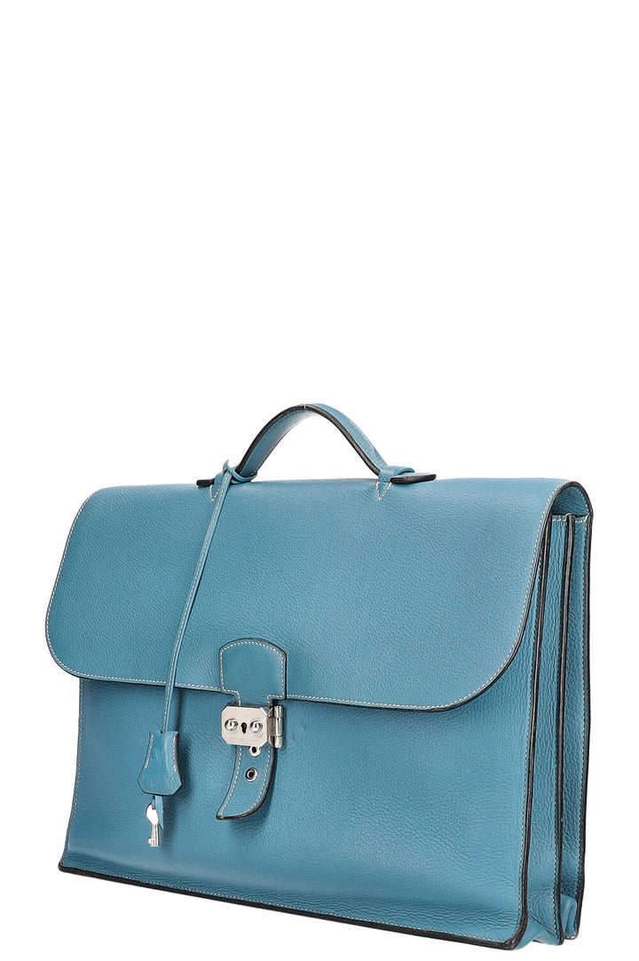 HERMÈS Sac à Dépêches 38 Togo Bleu Jean