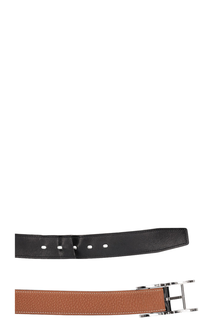 HERMÈS Ceinture Réversible Quentin Doré &amp; Noir