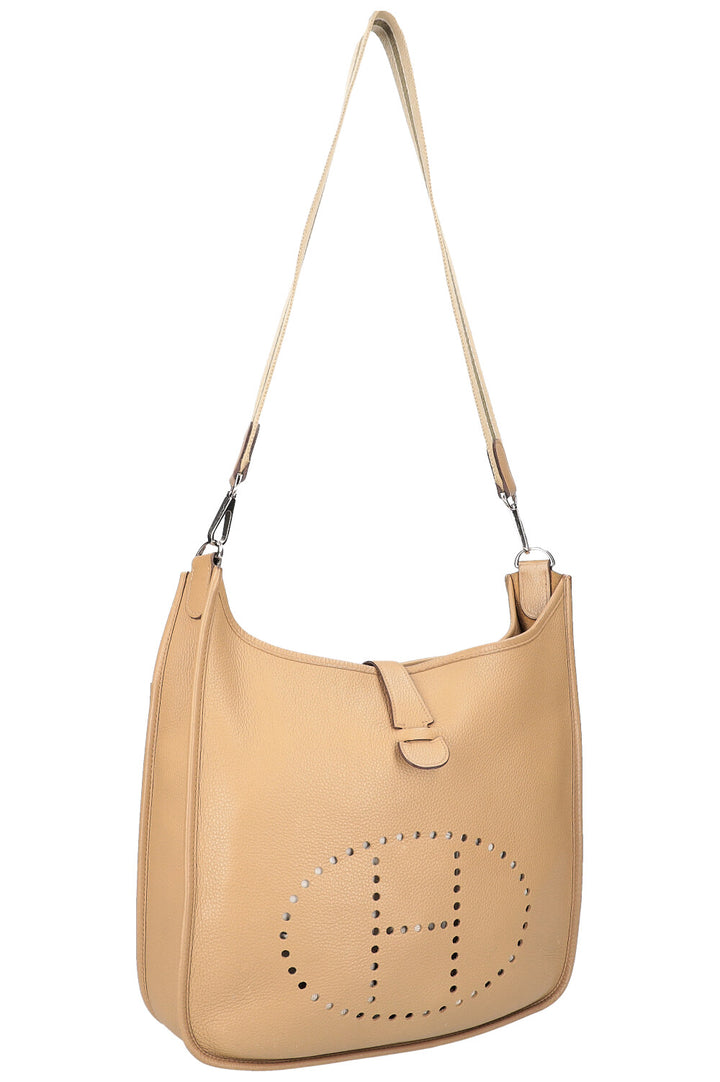 HERMÈS Evelyne II Bag Clemence Leather Beige