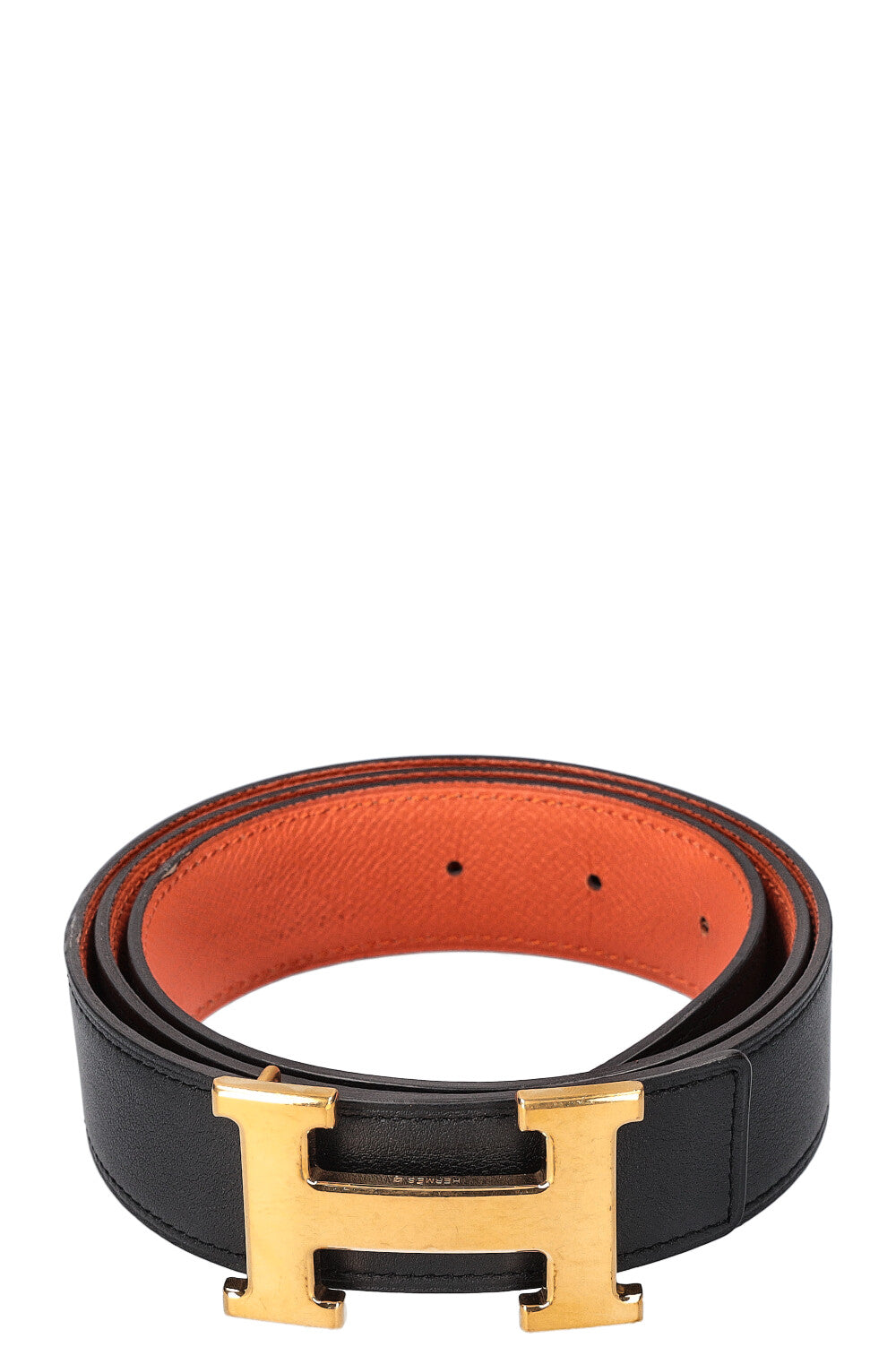 HERMÈS H Belt 32 Black Orange Swift Epsom