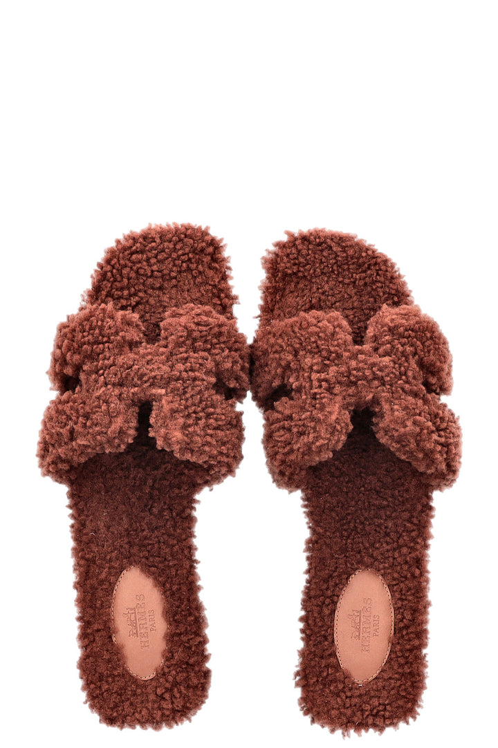 HERMÈS Oran Flats Shearling Cognac