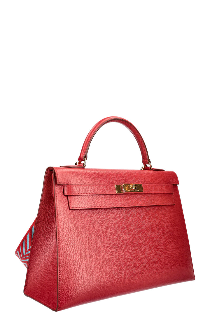 HERMÈS Kelly 32 Vache Ardennes Red