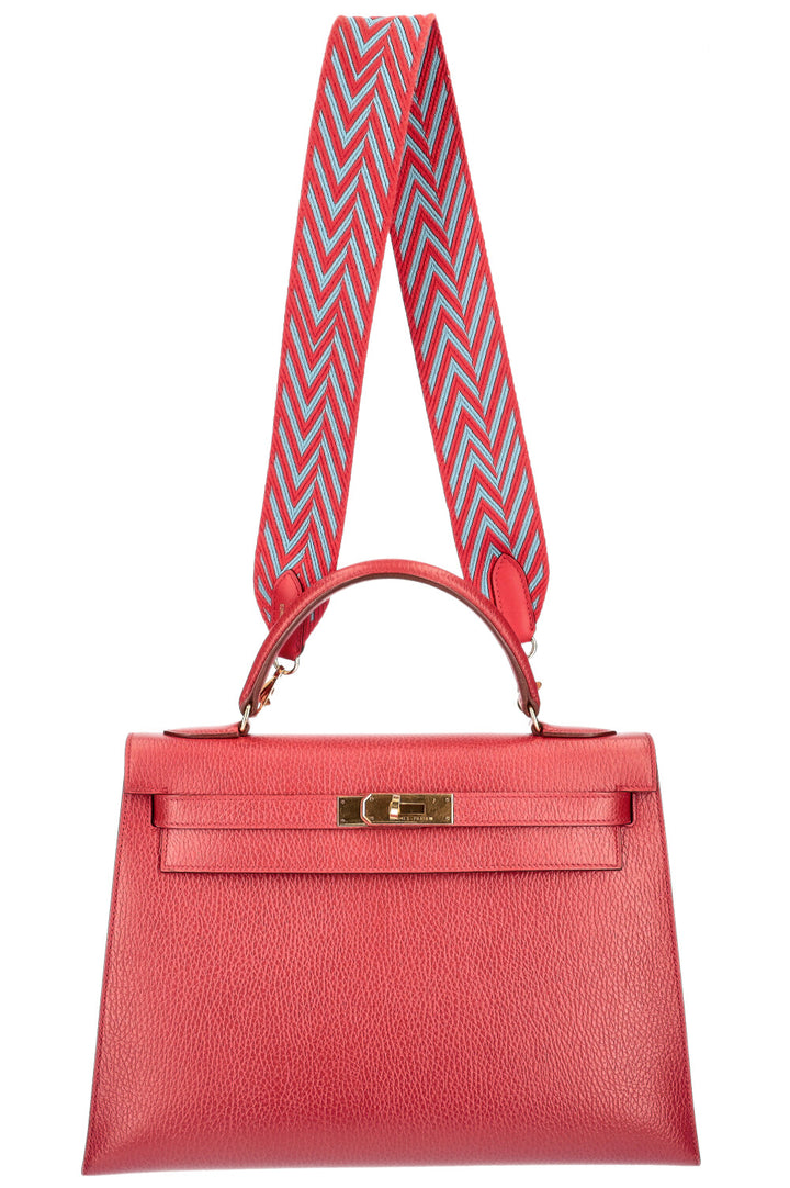 HERMÈS Kelly 32 Vache Ardennes Red