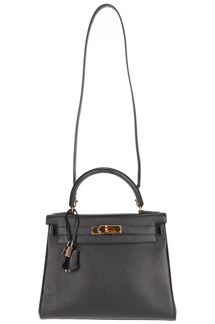 HERMÈS Sac Kelly 28 Cuir Vache Ardennes Noir