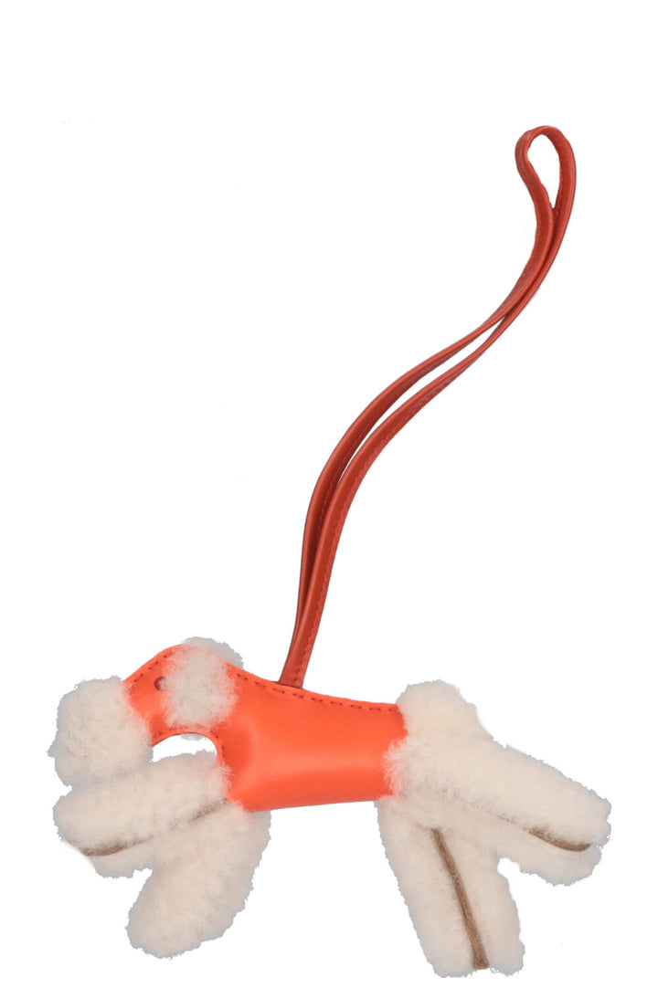 Hermès Budy Shearling Charm Orange and White