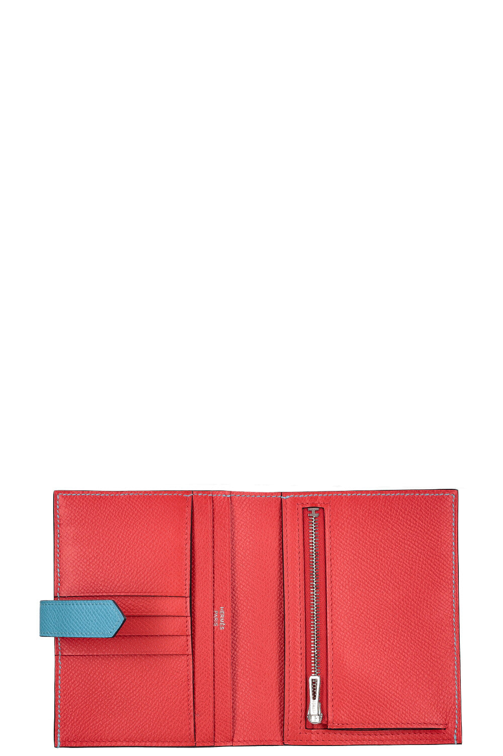 HERMÈS Béarn Compact Wallet Epsom Bleu Du Nord Rouge de Coeur