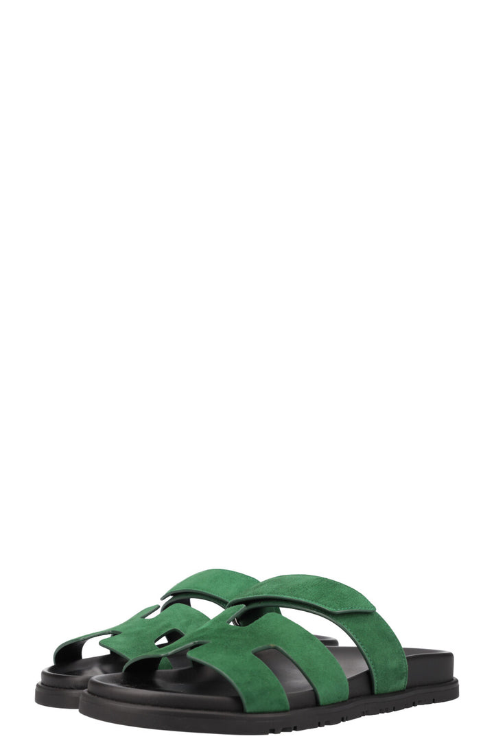 HERMÈS Chypre Flats Green Suede