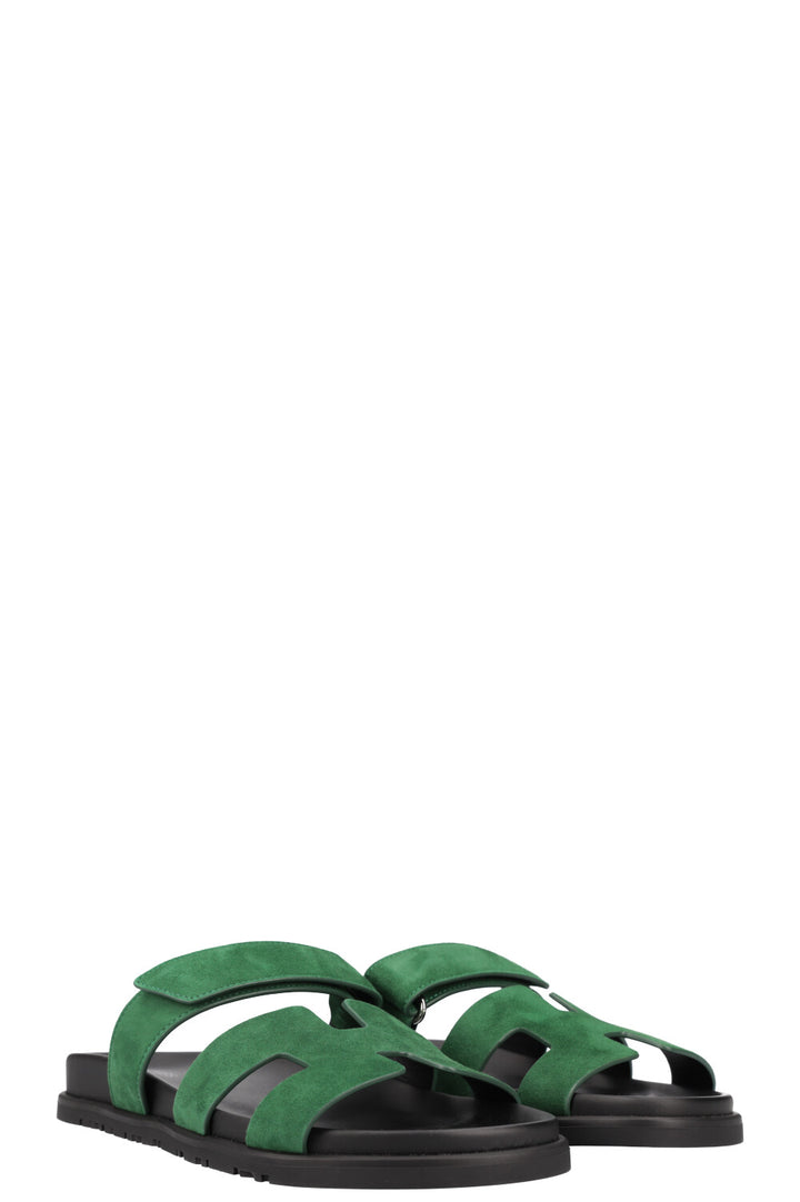 HERMÈS Chypre Flats Green Suede