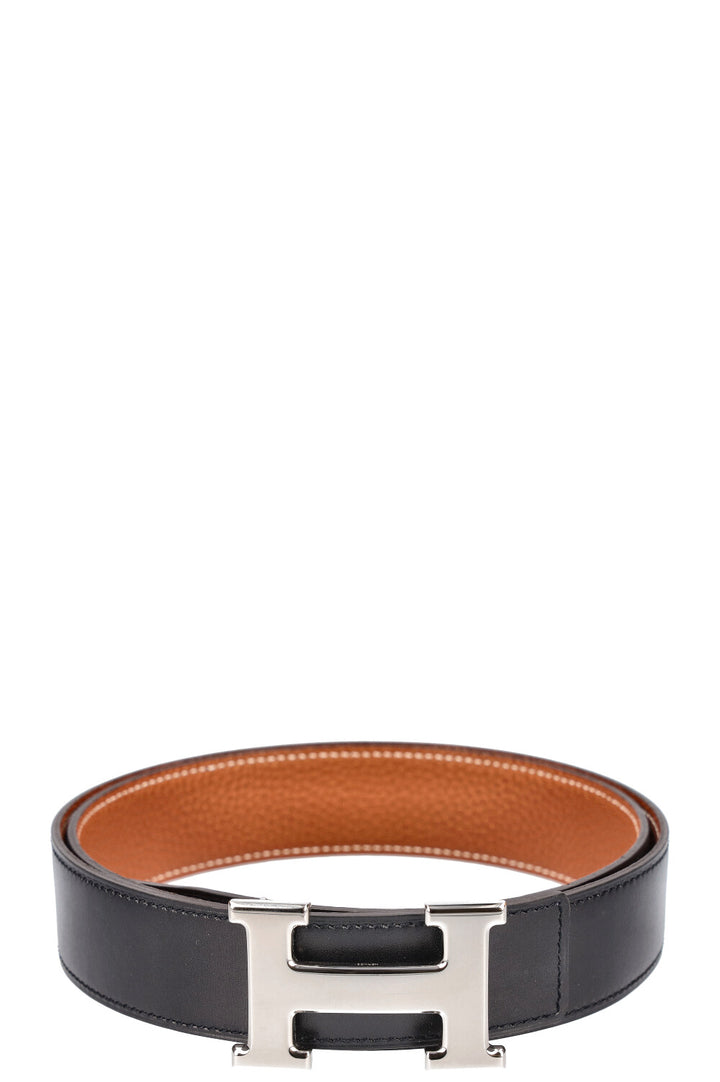 HERMÈS Belt with Silver Buckle Togo Gold and Black