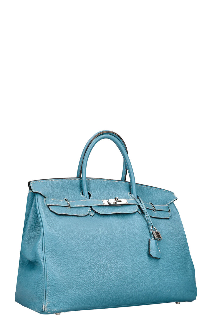 HERMÈS Birkin Bag 40 Clemence Bleu Jean