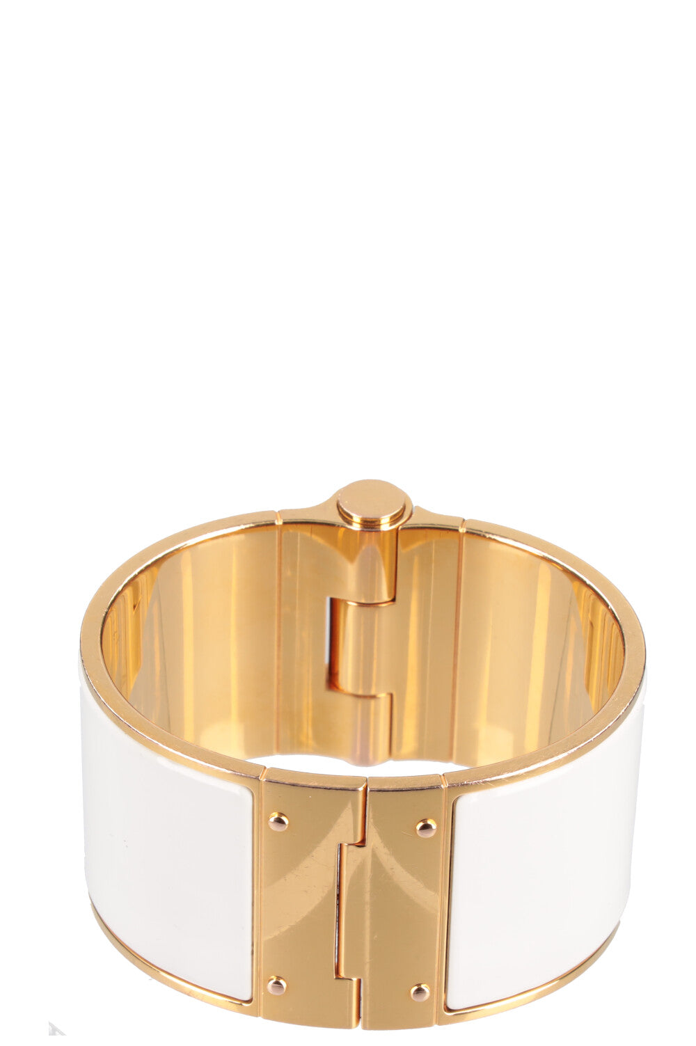 HERMÈS Hinged Wide Enamel Bracelet White & Gold