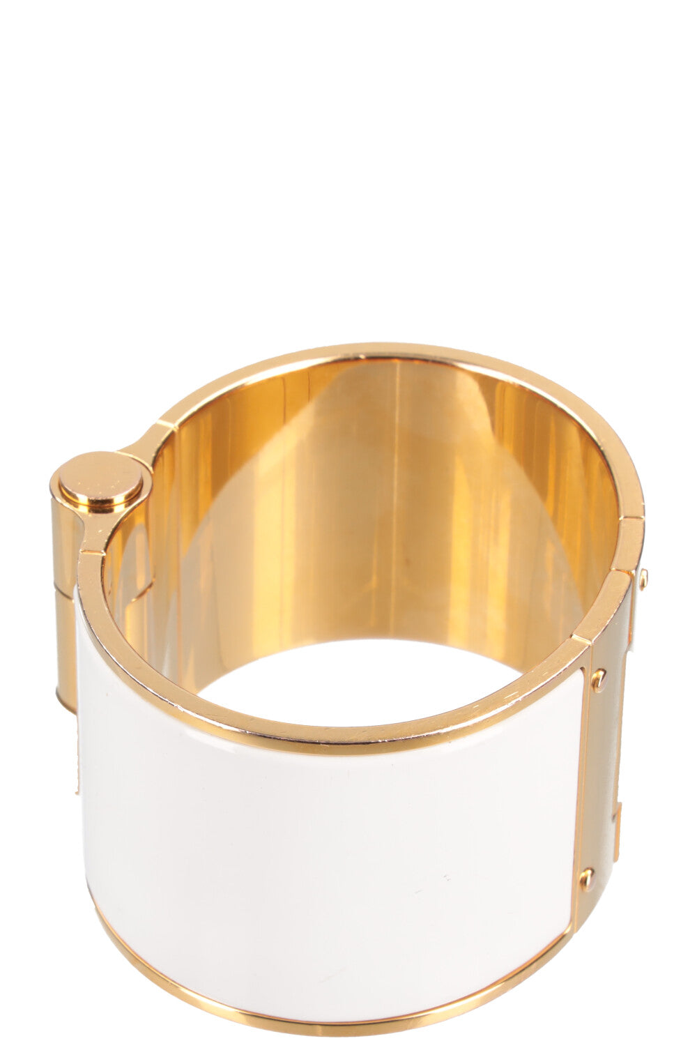 HERMÈS Hinged Wide Enamel Bracelet White & Gold