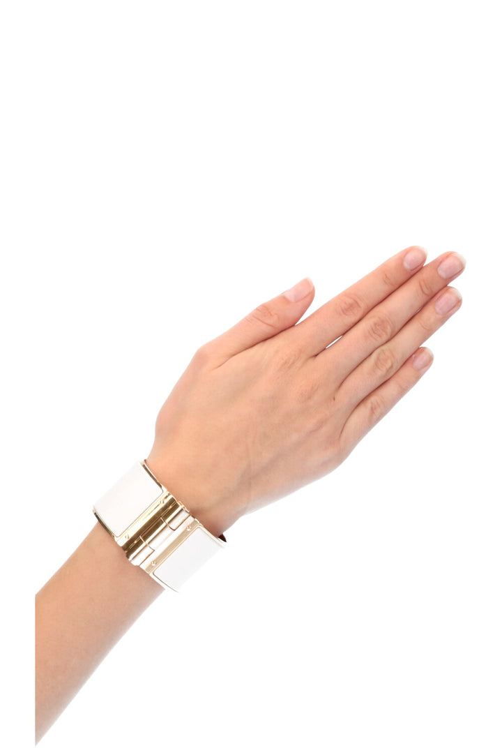 HERMÈS Hinged Wide Enamel Bracelet White & Gold