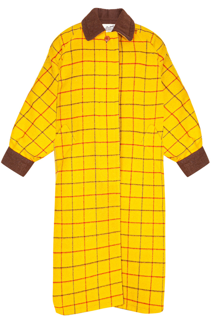 HERMÈS Coat Wool Check Yellow