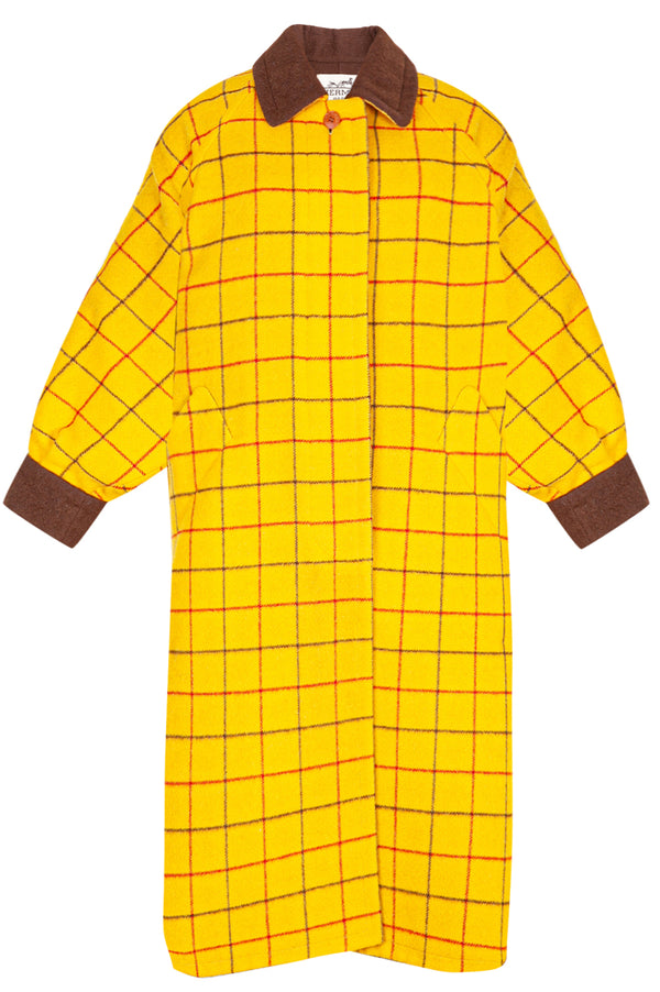 HERMÈS Manteau Laine Carreaux Jaune