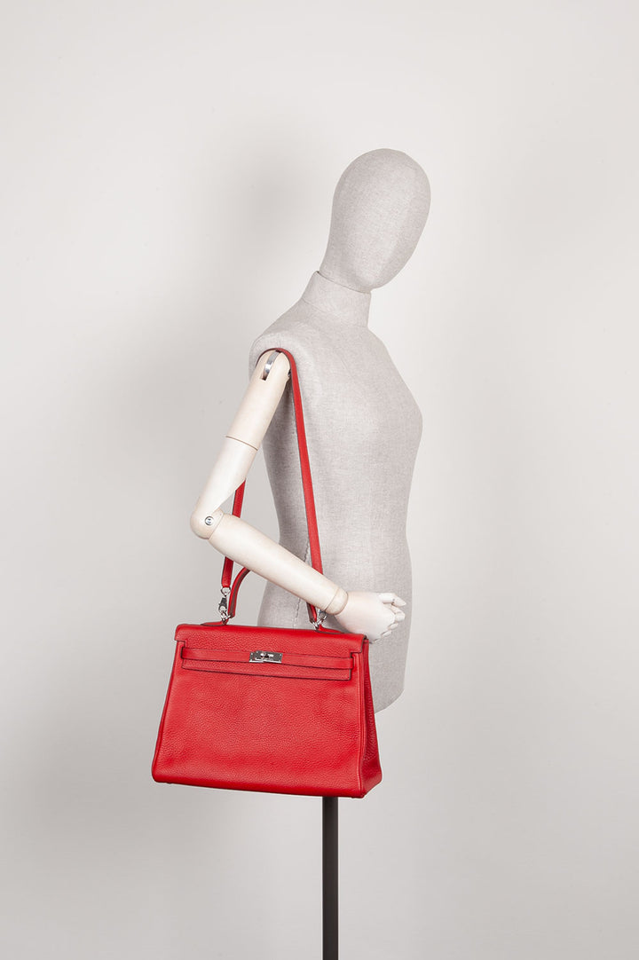 HERMÈS Kelly Bag 35 Palladium Hardware Togo Red