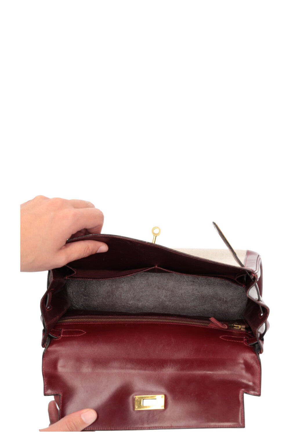 HERMES Vintage Kelly Toile 28 Burgundy