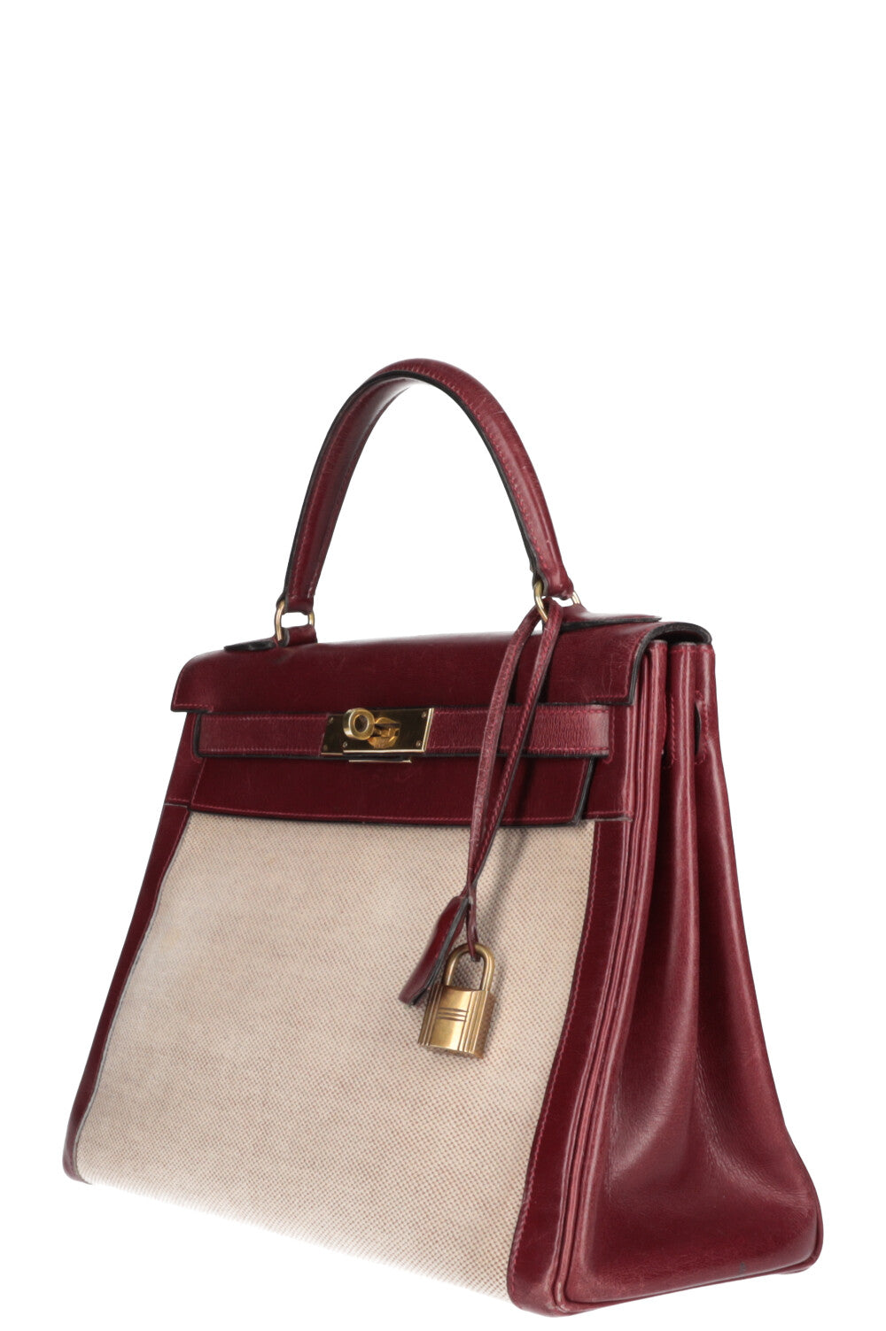 HERMES Vintage Kelly Toile 28 Burgundy