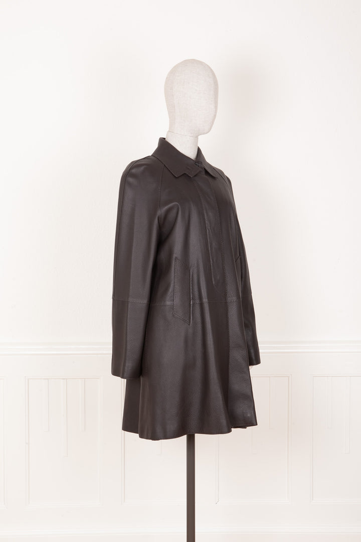 HERMÈS Manteau Cuir De Cerf Marron