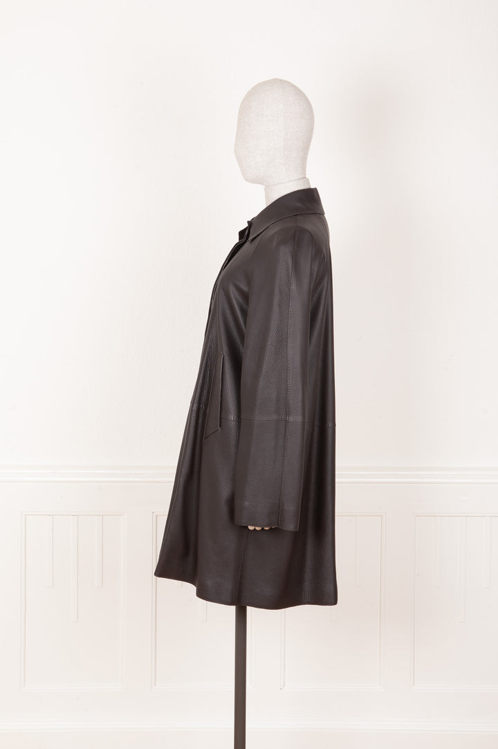 HERMÈS Manteau Cuir De Cerf Marron