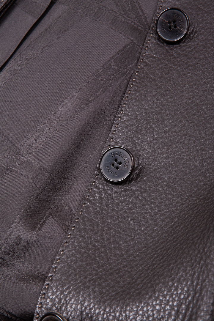 HERMÈS Manteau Cuir De Cerf Marron