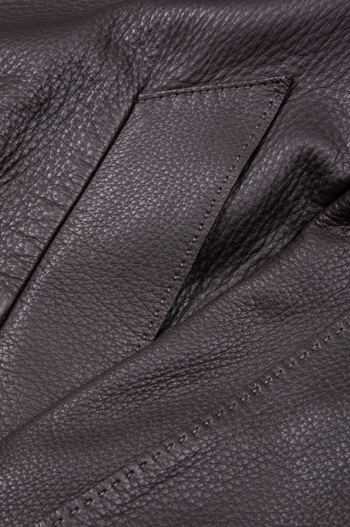 HERMÈS Manteau Cuir De Cerf Marron