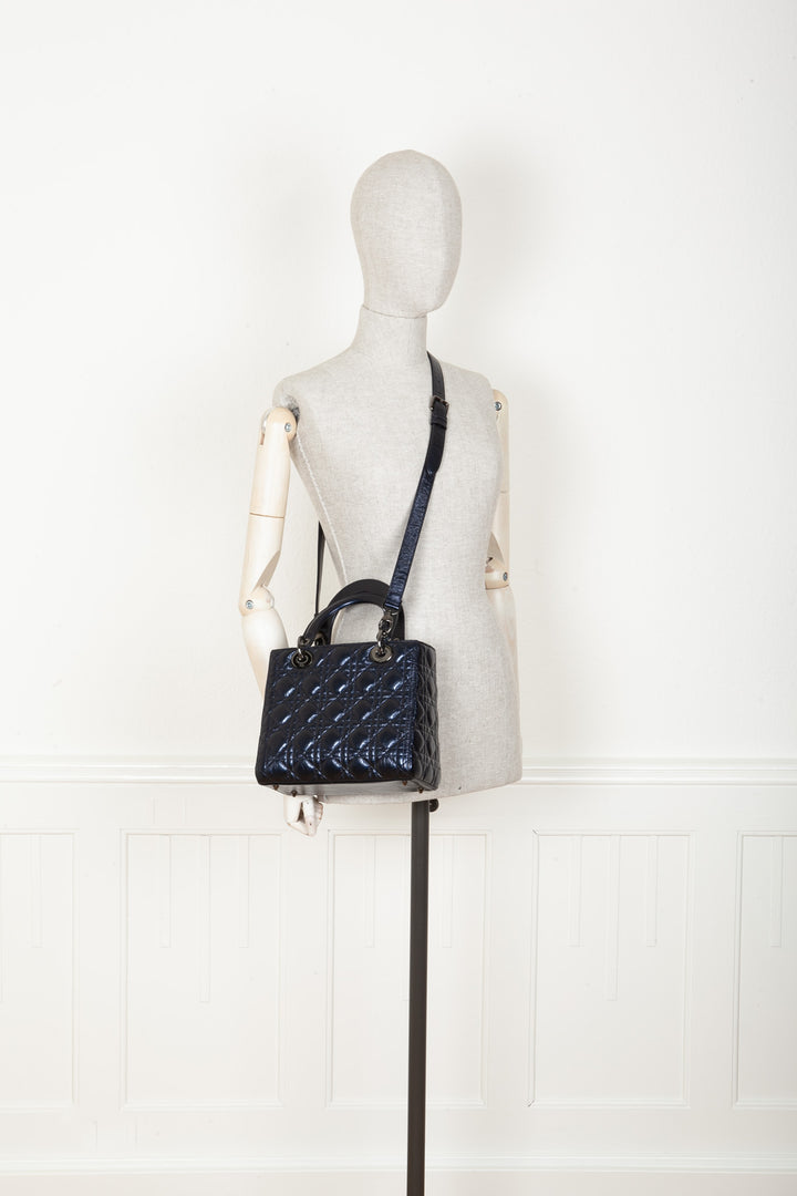 CHRISTIAN DIOR Lady Dior Marine Métallisé Moyen