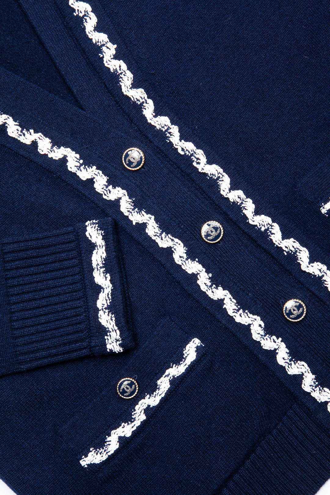 CHANEL 2021 Patch Pocket Knit Cardigan Navy