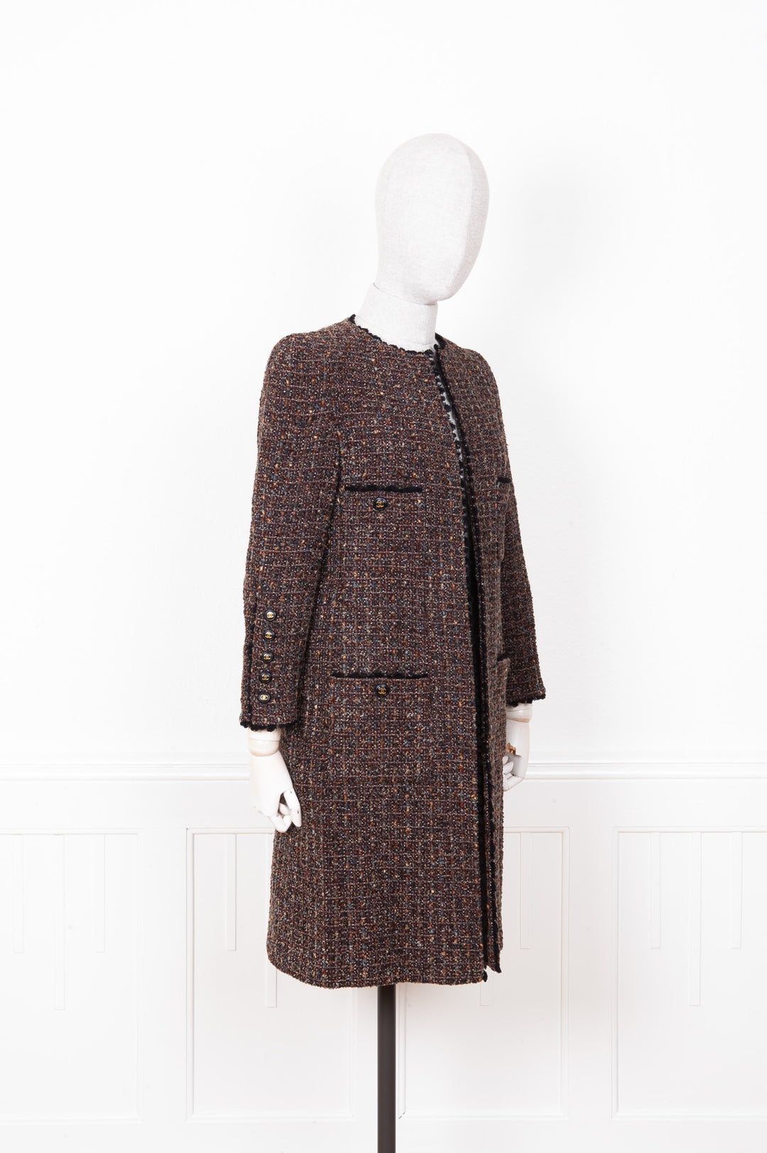 CHANEL Tweed Coat Brown