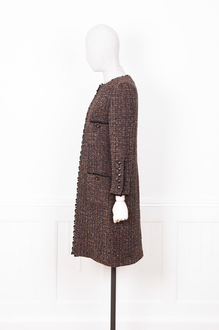 CHANEL Tweed Coat Brown