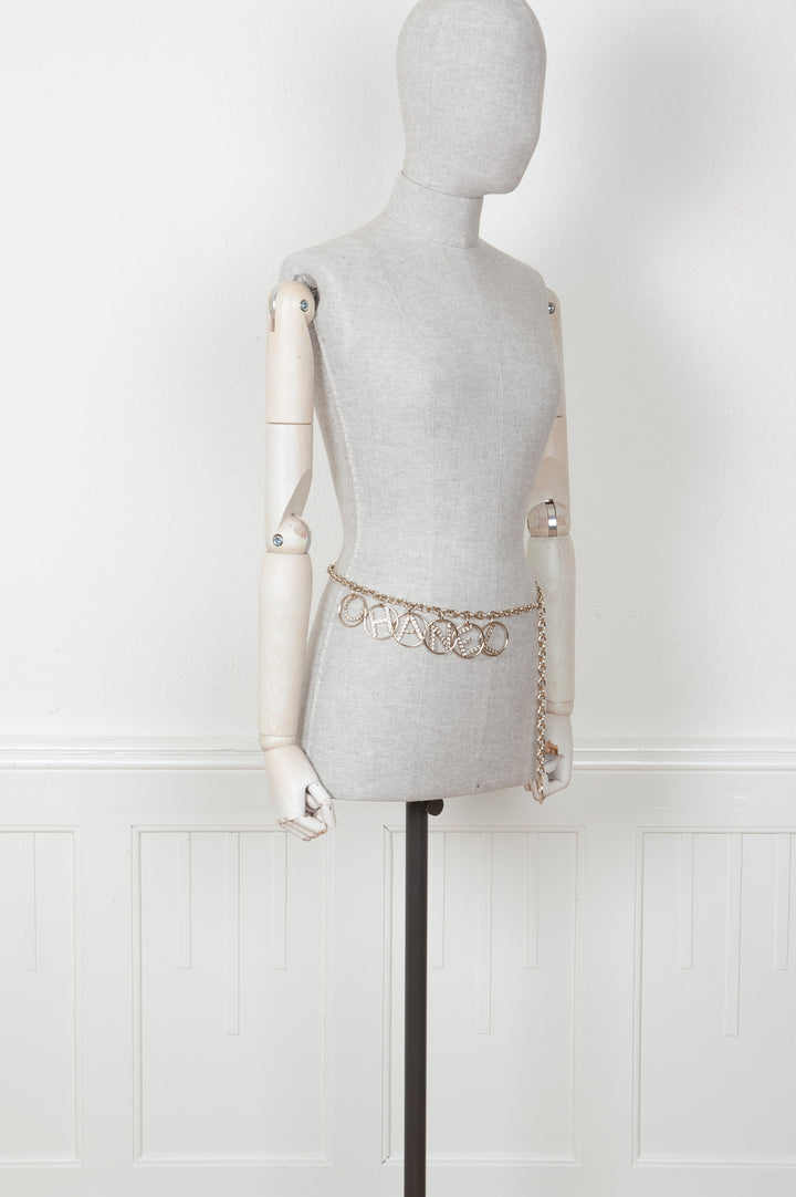 CHANEL Ceinture à chaîne avec logo Cristaux d'or 2019