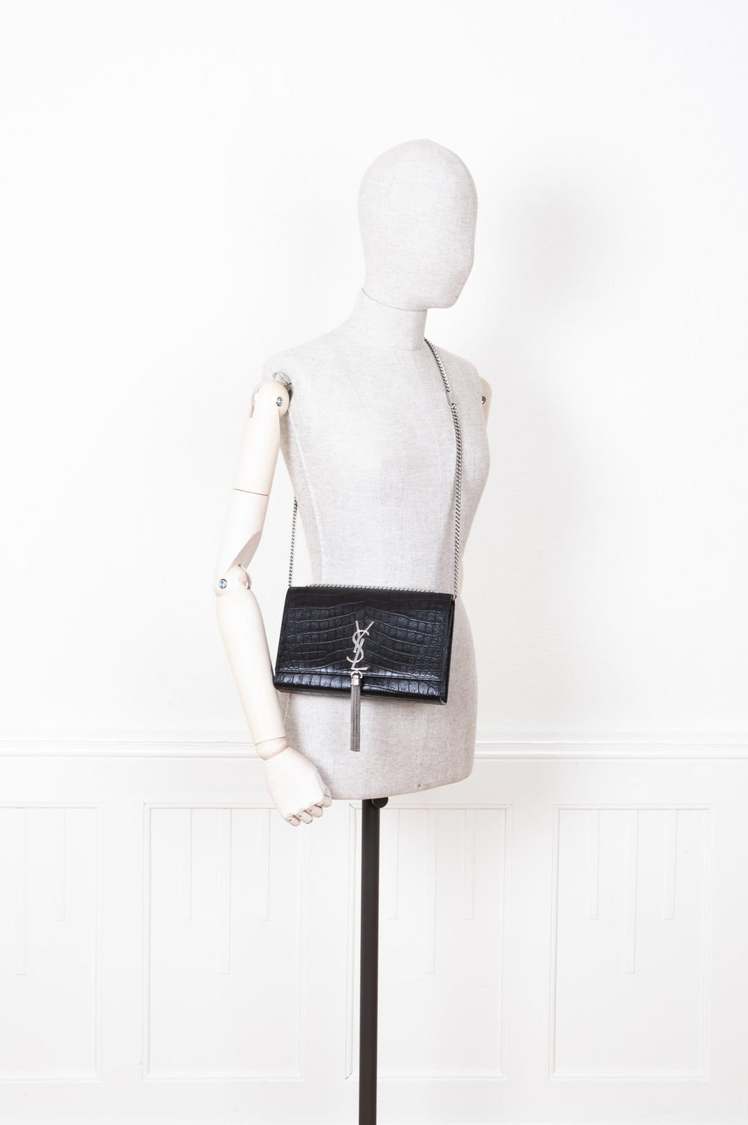SAINT LAURENT Kate Sac Croc Embossé Moyen Noir