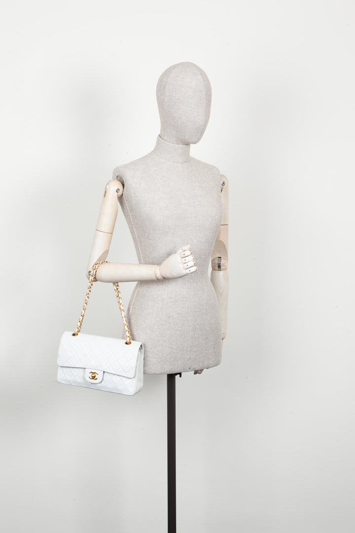 CHANEL Vintage Double Flap Bag Medium White