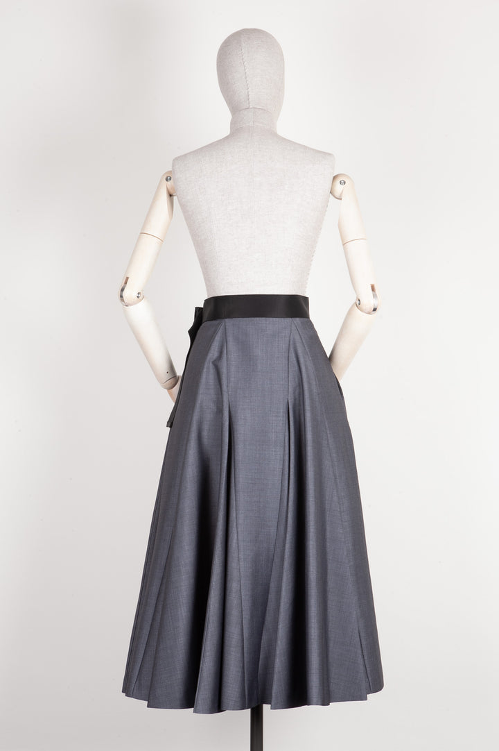 PRADA Pleated Belted Skirt Gray
