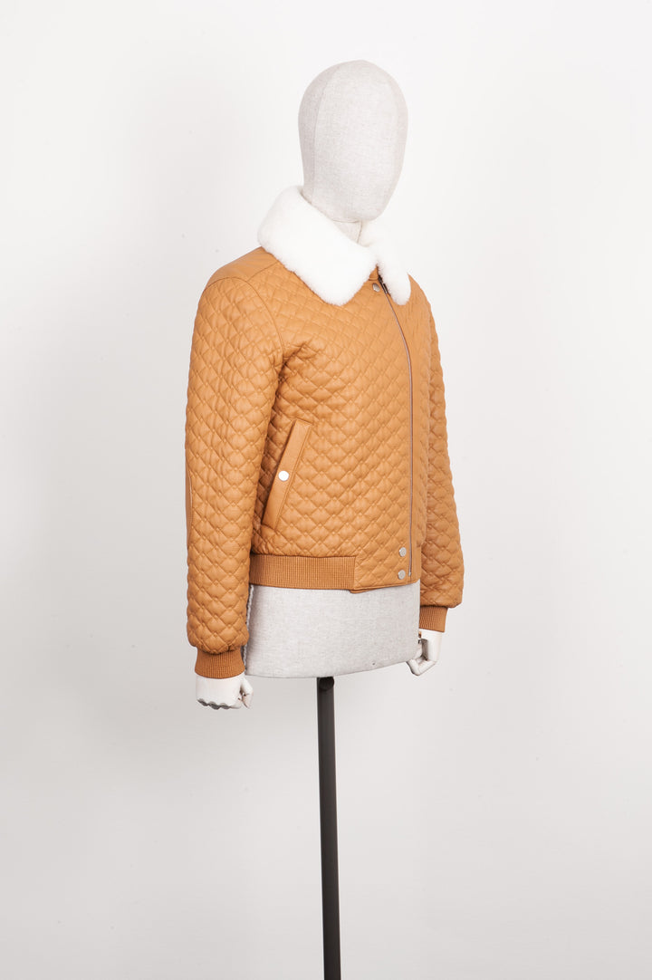 HERMÈS Quilted Leather Bomber Jacket Cognac