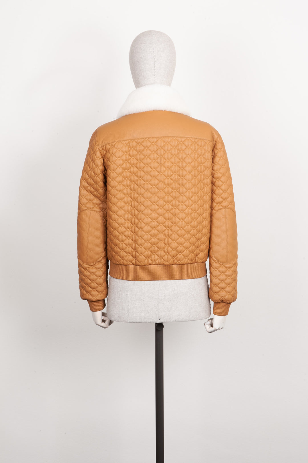 HERMÈS Quilted Leather Bomber Jacket Cognac