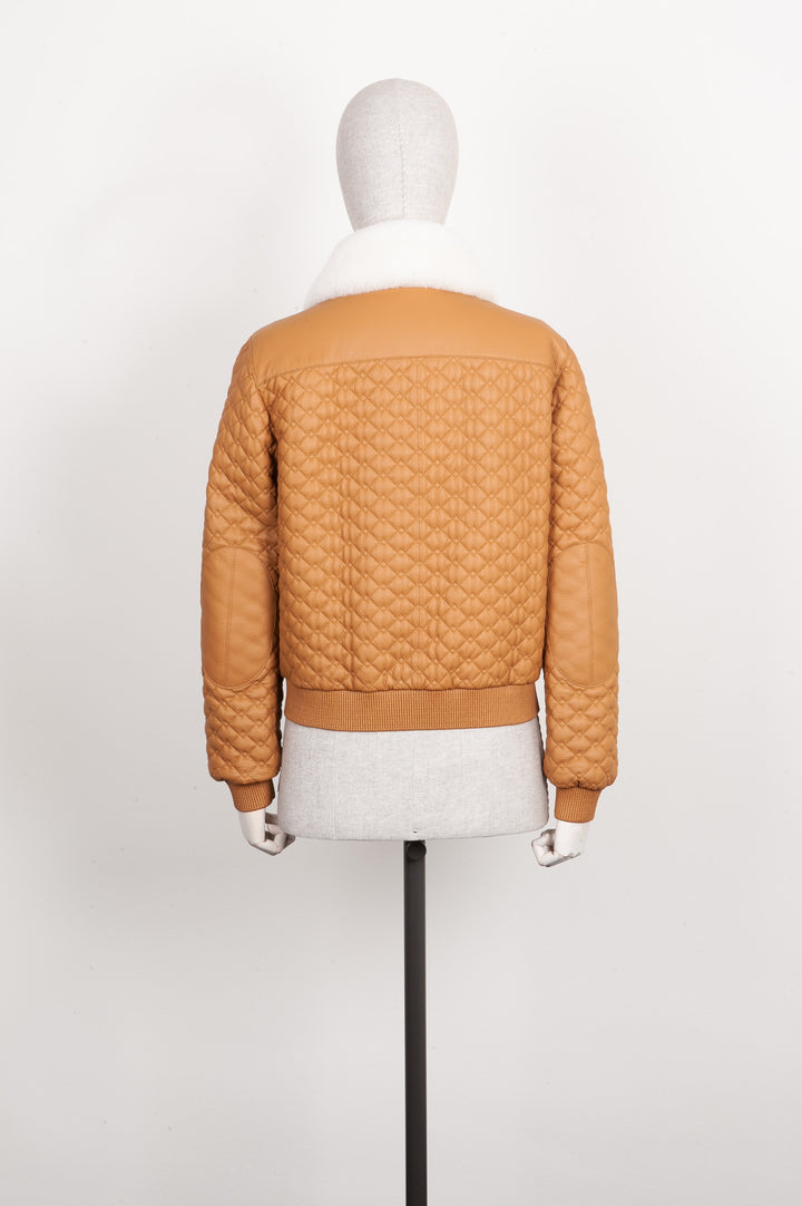 HERMÈS Quilted Leather Bomber Jacket Cognac