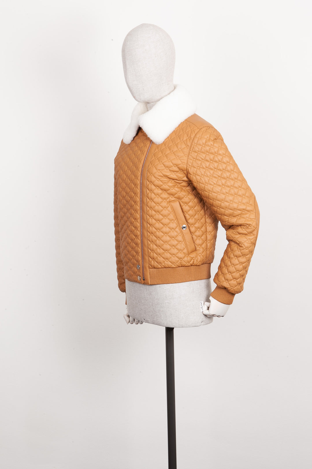 HERMÈS Quilted Leather Bomber Jacket Cognac