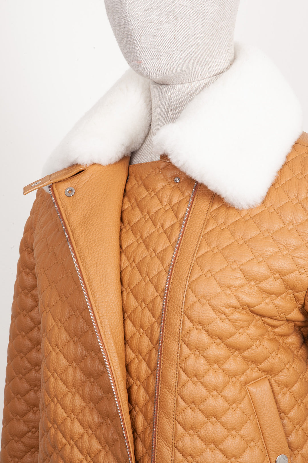 HERMÈS Quilted Leather Bomber Jacket Cognac