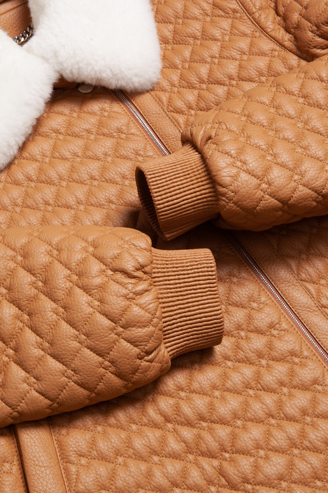 HERMÈS Quilted Leather Bomber Jacket Cognac