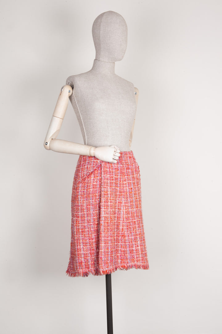 CHANEL Tweed Skirt Red