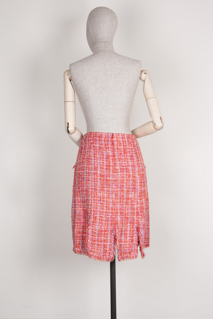 CHANEL Tweed Skirt Red