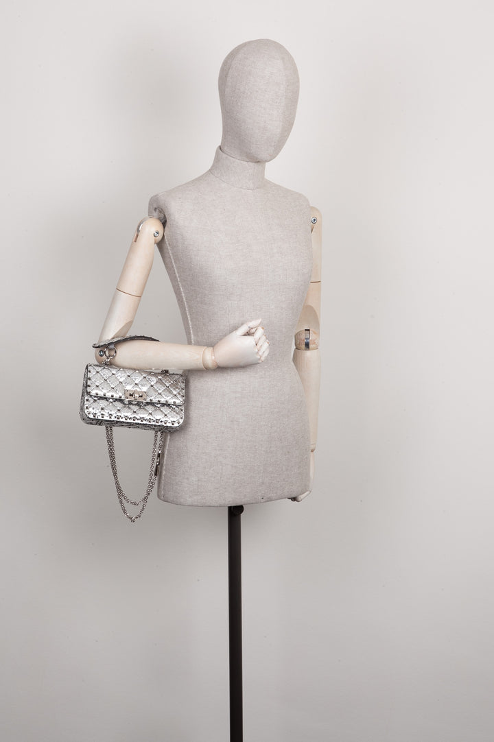 VALENTINO Python Rockstud Bag Small Silver