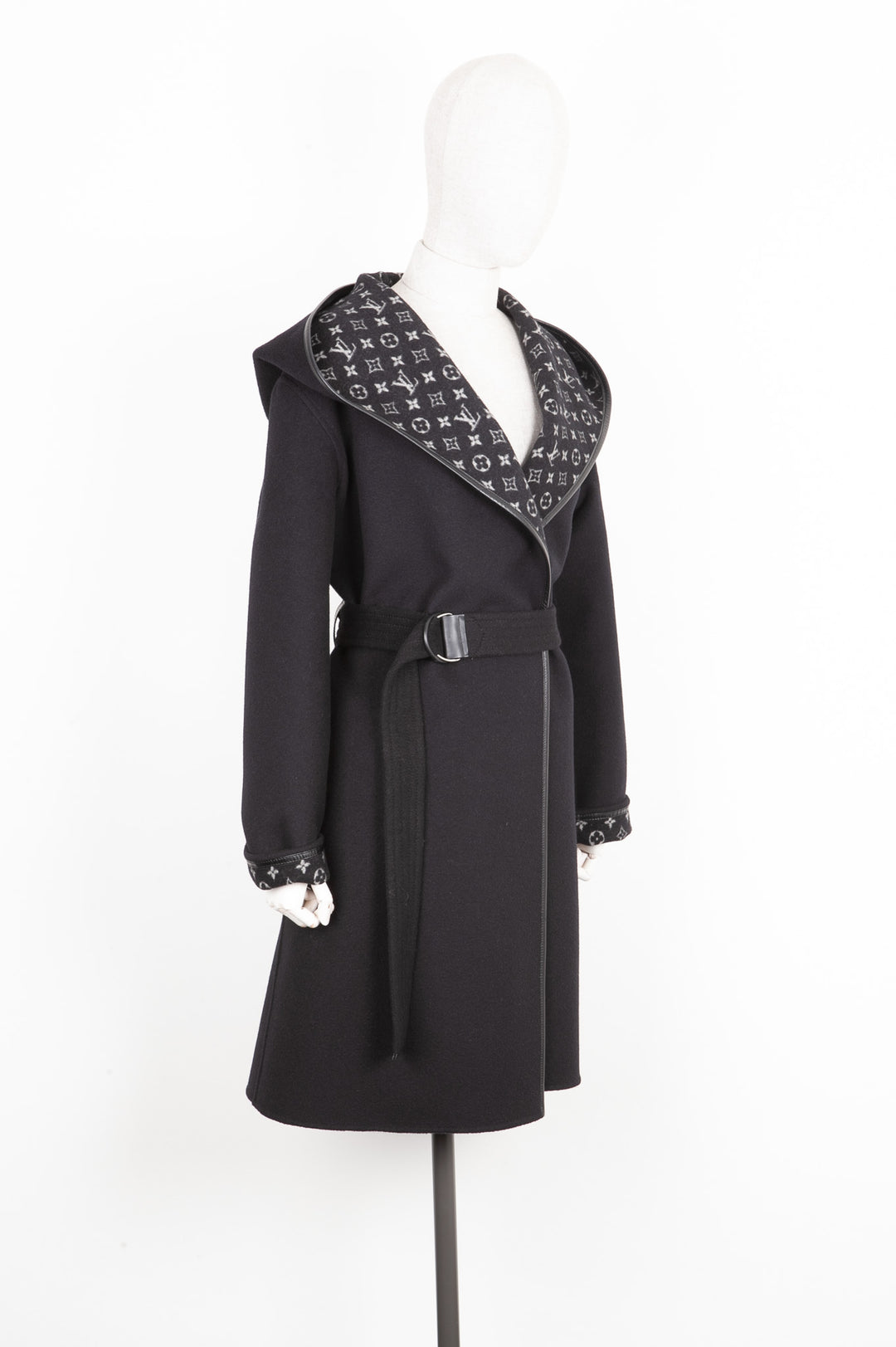 LOUIS VUITTON Monogram Wrap Coat Black